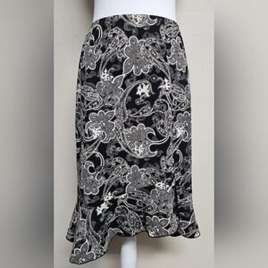 BCBG Black and White Paisley A-Line Skirt